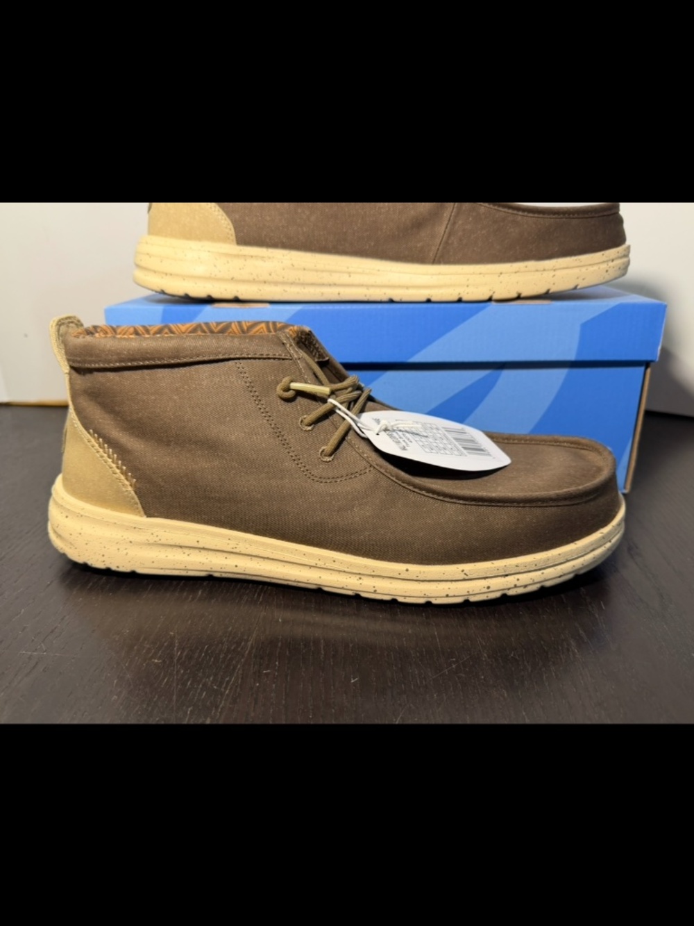 Hey Dude Wally Mid Gripr Stretch Canvas Boots Shoes Teak Brown Mens 14M